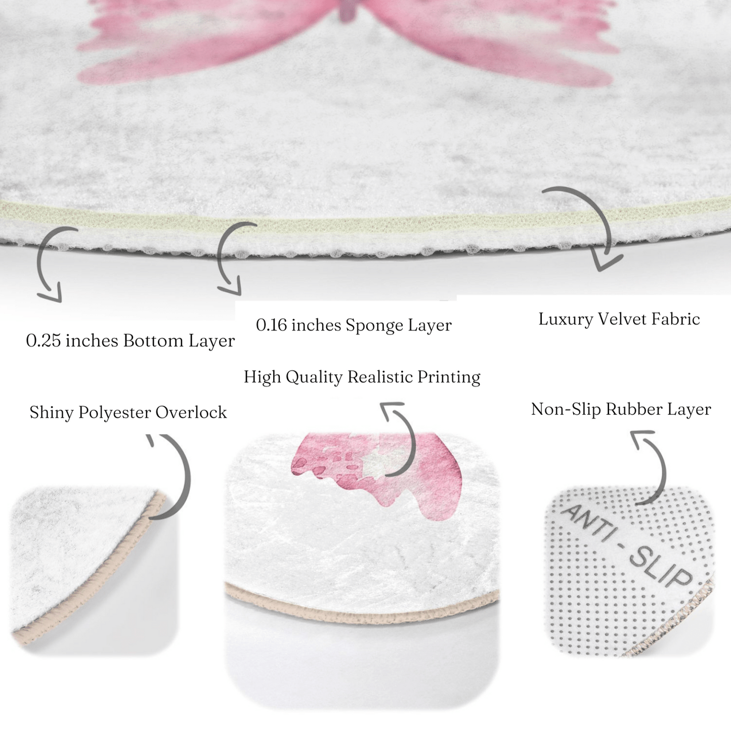 Pink Butterfly Pattern Home Decor Washable Round Rug | Homeezone