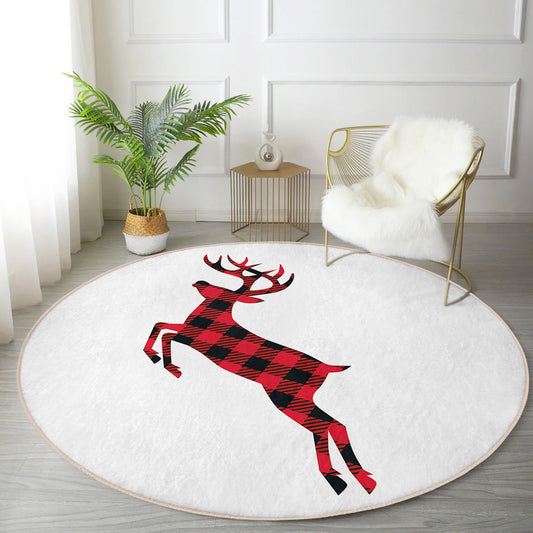 Winter Home Decor Red Deer Pattern Decorative Washable Round Rug |