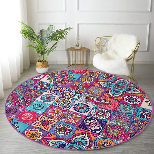 Bohemian Room Decor Indian Home Patterns Washable Round Rug |