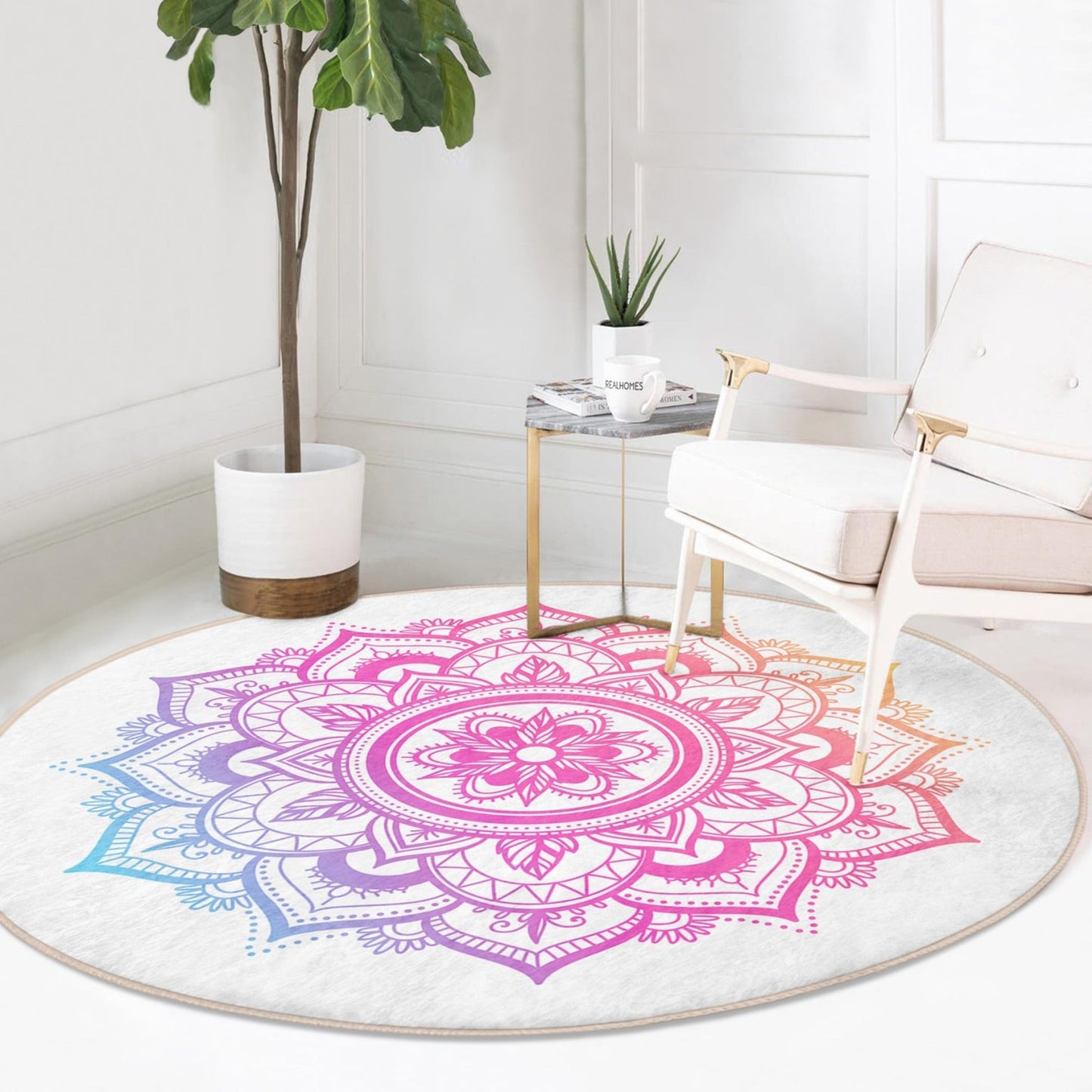 Beautiful Mandala Pattern Cozy Home Decor Washable Round Rug |