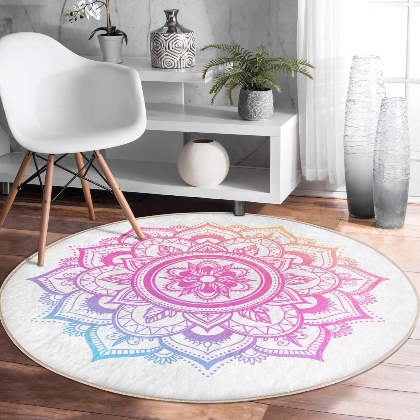 Beautiful Mandala Pattern Cozy Home Decor Washable Round Rug |