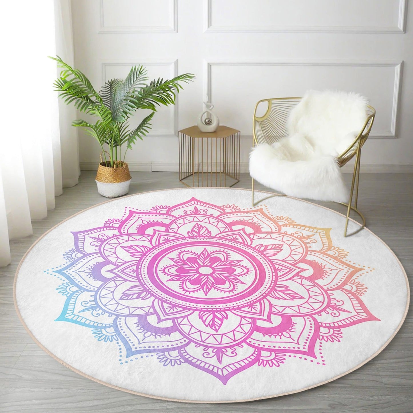 Beautiful Mandala Pattern Cozy Home Decor Washable Round Rug |