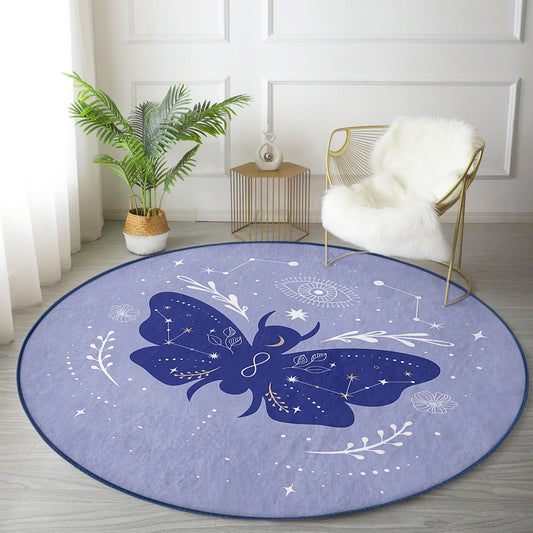 Purple Butterfly Pattern Boho Home Decor Washable Round Rug |