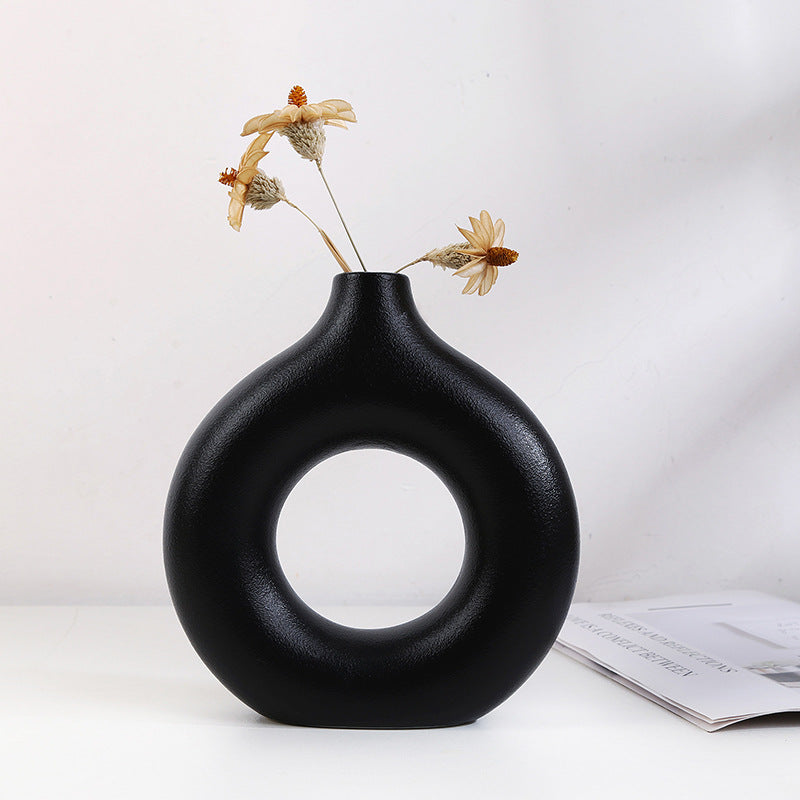 INS donut three-piece set of white ceramic vase ornaments dry flowers Nordic desktop home décor